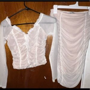 Mesh White Skirt Set